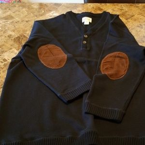 Pullover 2 button navy blue brown suede elbow pad